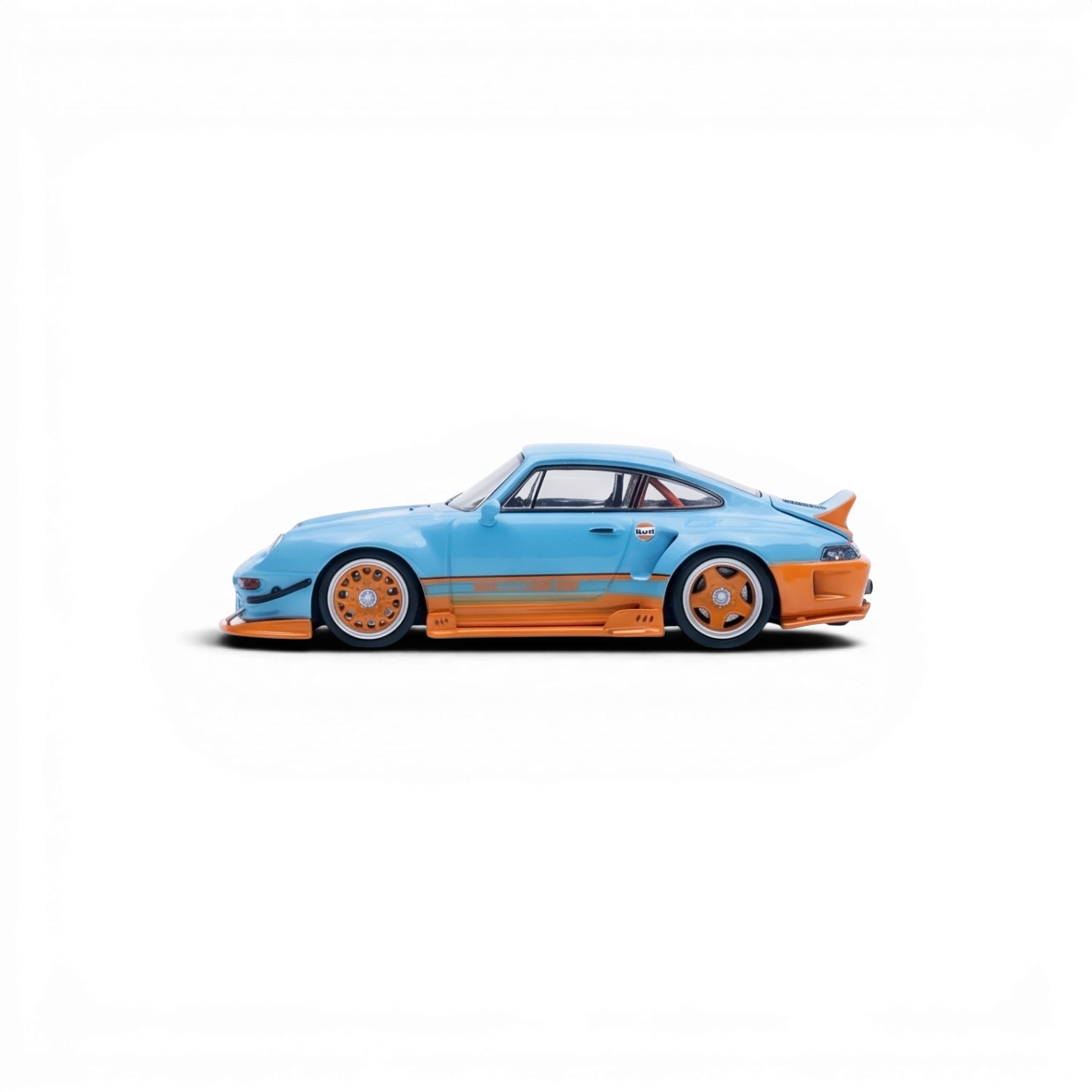 Lot57Supplies Diecast Shop 1:64 scale blue and orange Gulf Livery modified Porsche 993 diecast model car.