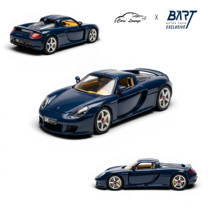 Lot57Supplies Diecast Shop Porsche Carrera GT 1:64 scale model in Manaus Blue with yellow interior.