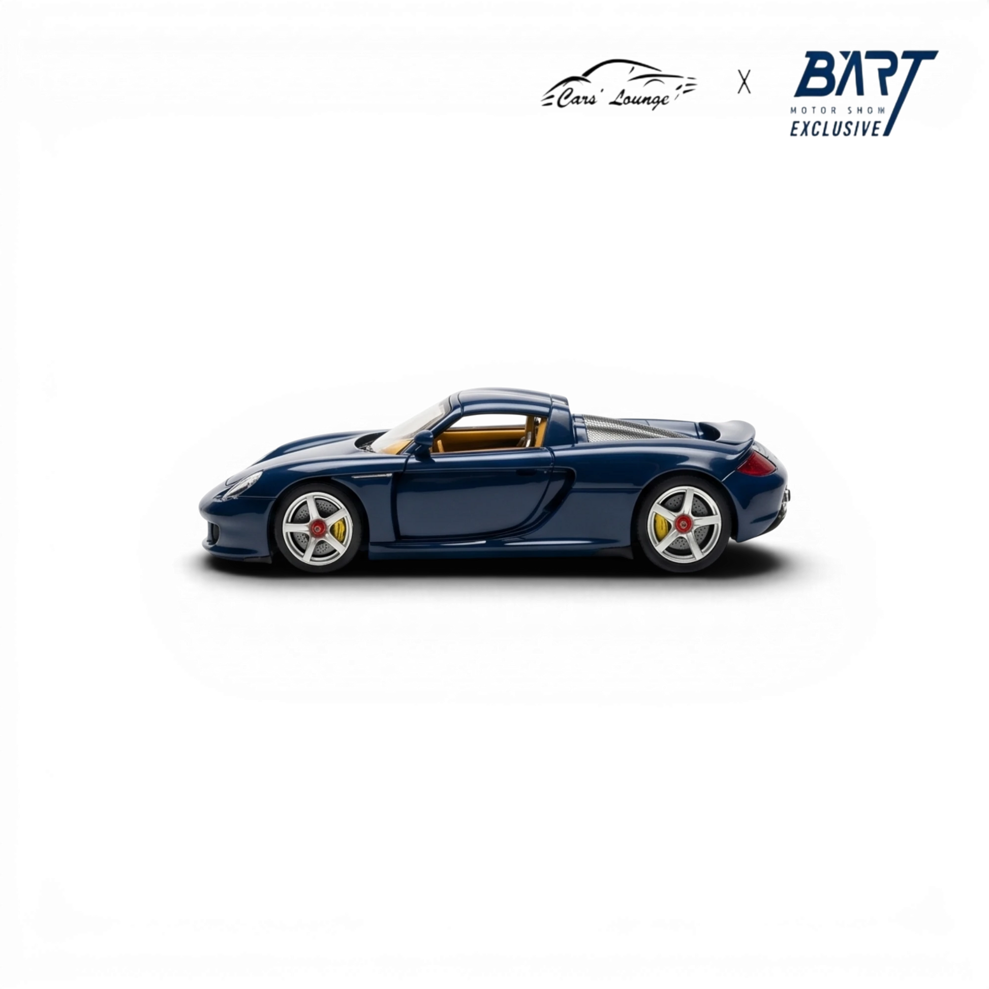 Lot57Supplies Diecast Shop 1:64 scale blue resin Porsche Carrera GT model with yellow interior.