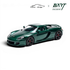 Lot57Supplies Diecast Shop Porsche Carrera GT 1:64 scale model in metallic jet green with green interior. Limited edition resin collectible.