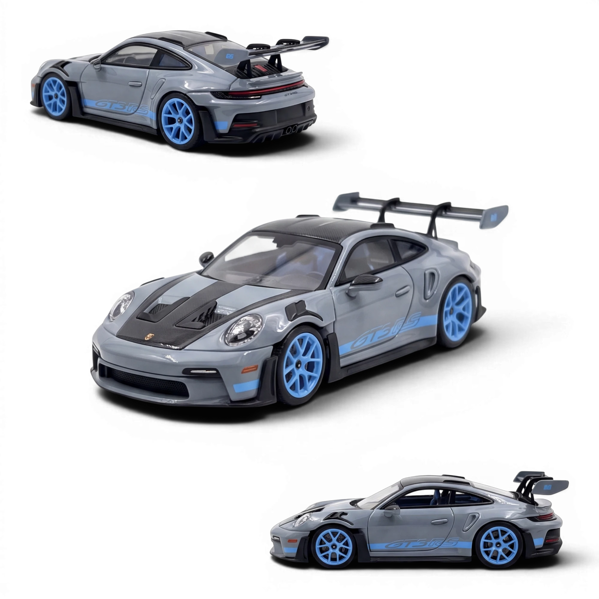 Lot57Supplies Diecast Shop HH Model 1:64 scale resin Porsche 992.1 GT3 RS in Arctic Grey with blue wheels