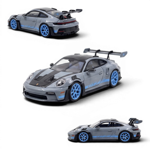 Lot57Supplies Diecast Shop HH Model 1:64 scale resin Porsche 992.1 GT3 RS in Arctic Grey with blue wheels