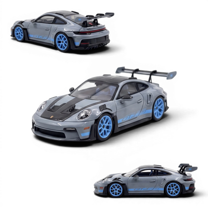 Lot57Supplies Diecast Shop HH Model 1:64 scale resin Porsche 992.1 GT3 RS in Arctic Grey with blue wheels