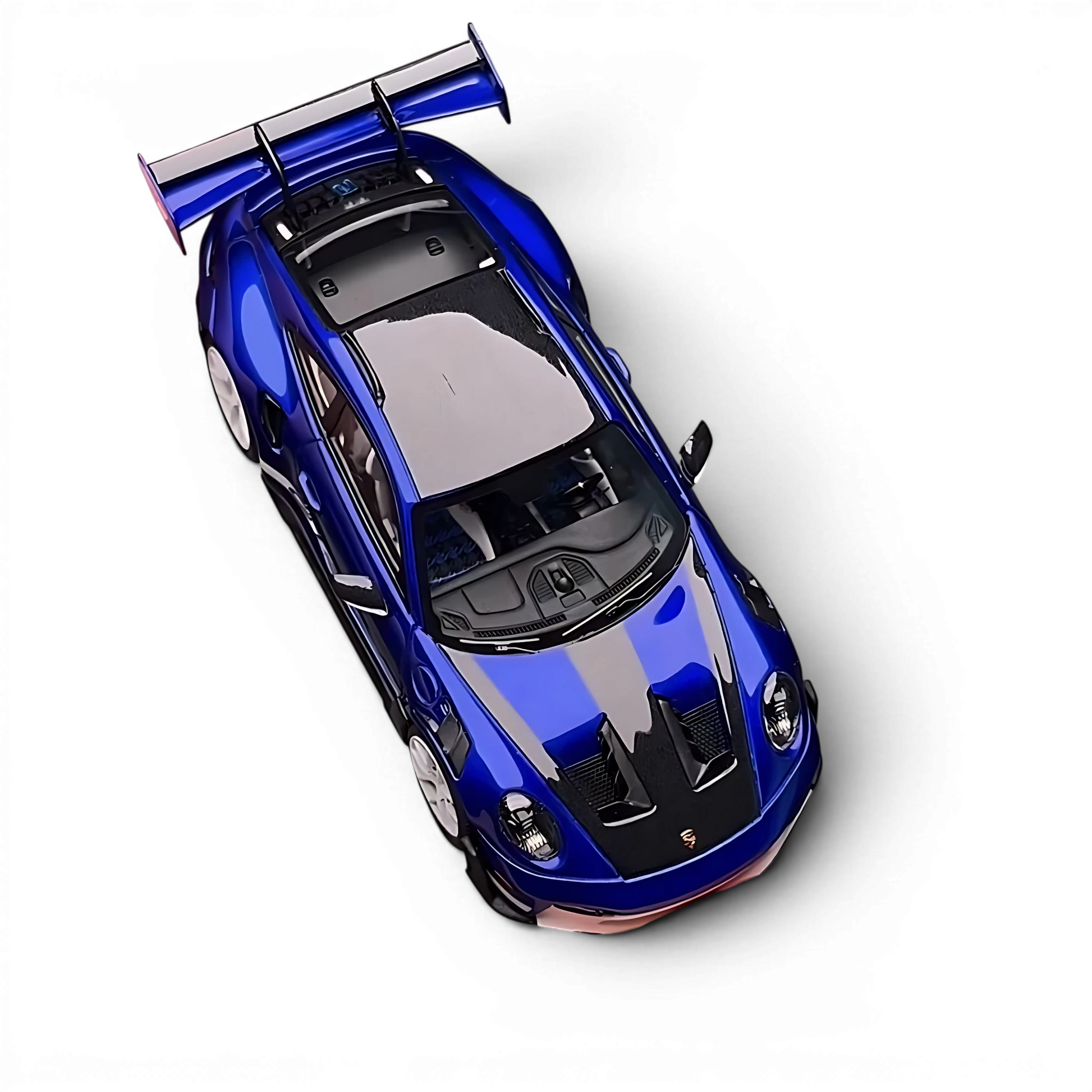 Lot57Supplies Diecast Shop HH Model 1:64 scale resin Porsche 992.1 GT3 RS in San Marino Blue, top-down view