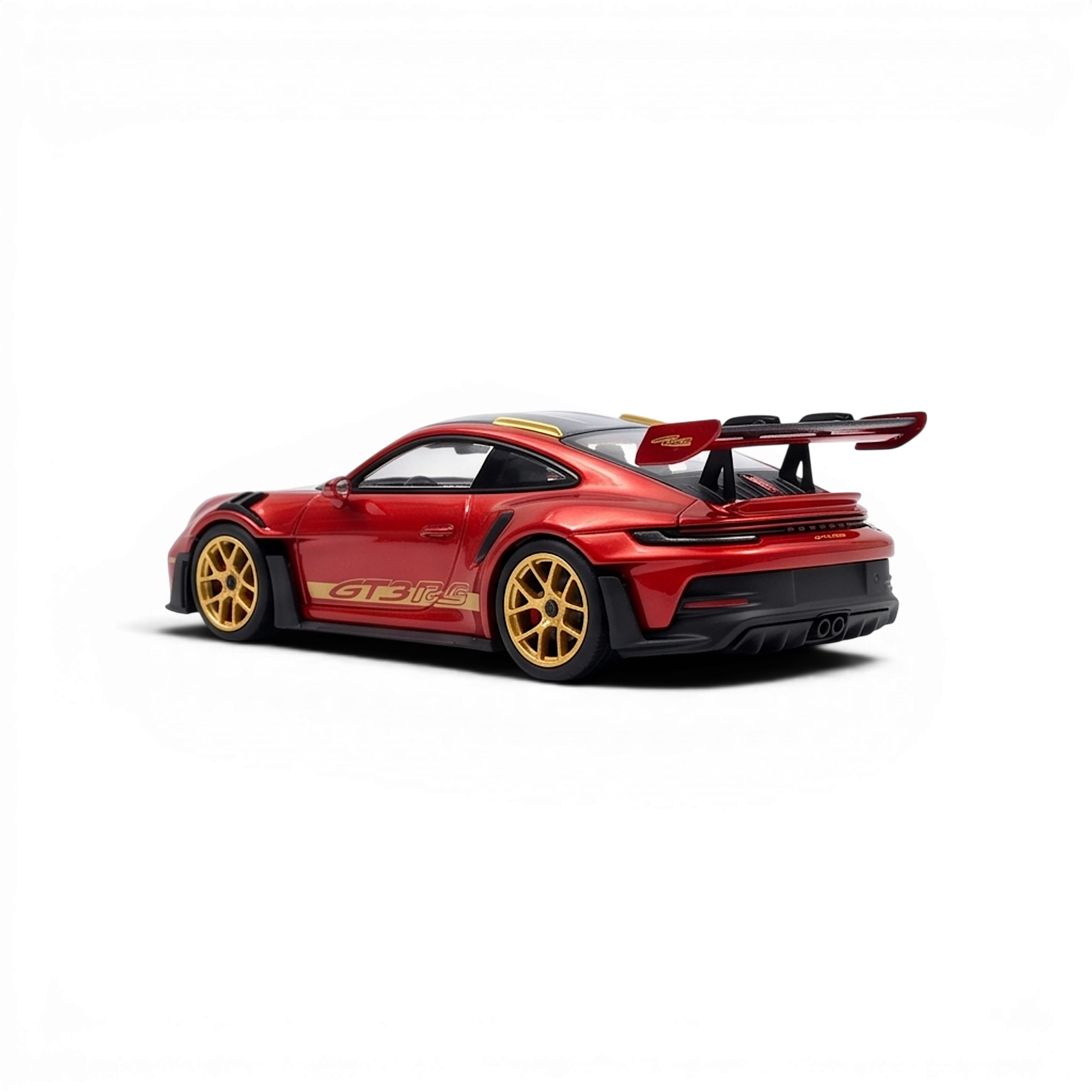 Lot57Supplies Diecast Shop HH Model 1:64 scale metallic red Porsche 992.1 GT3 RS resin model car with gold wheels