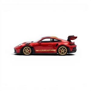 Lot57Supplies Diecast Shop HH Model 1:64 scale metallic red Porsche 992.1 GT3 RS resin model car, side view.