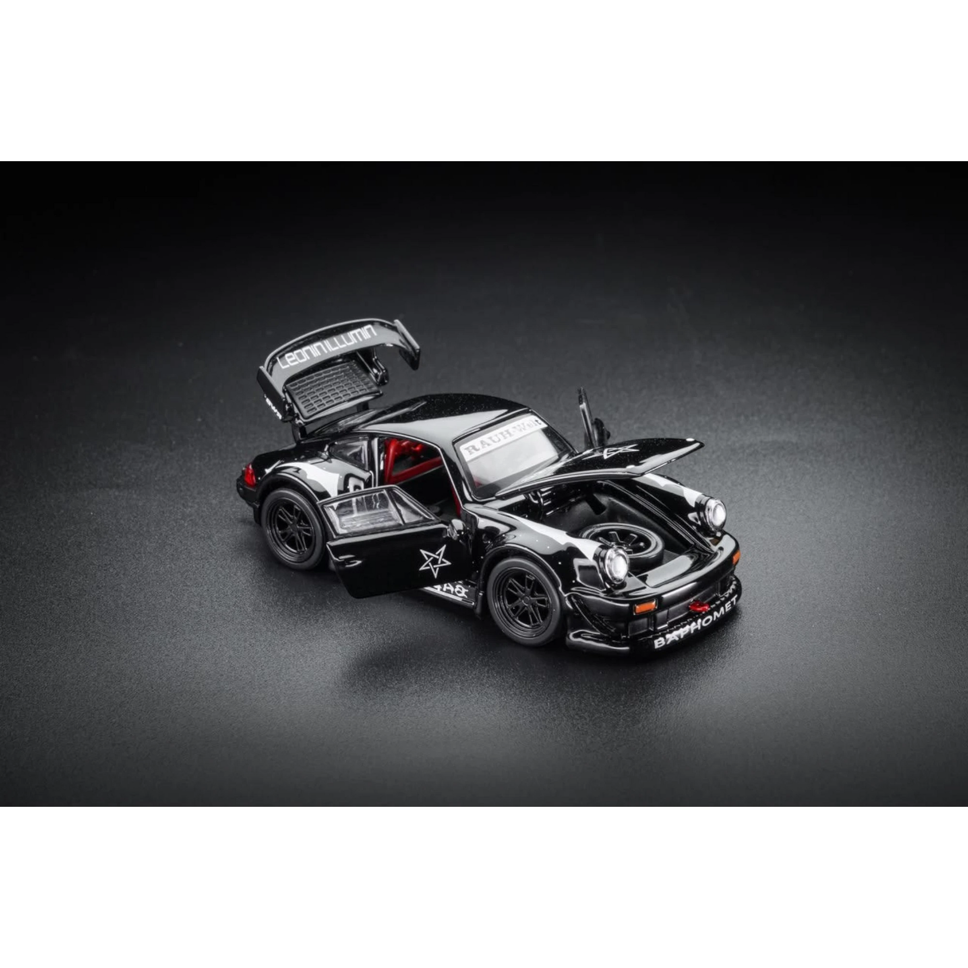 Lot57Supplies Diecast Shop FG Porsche RWB 930 Black Devil Baphomet 1:64 scale diecast model with opening doors and hood