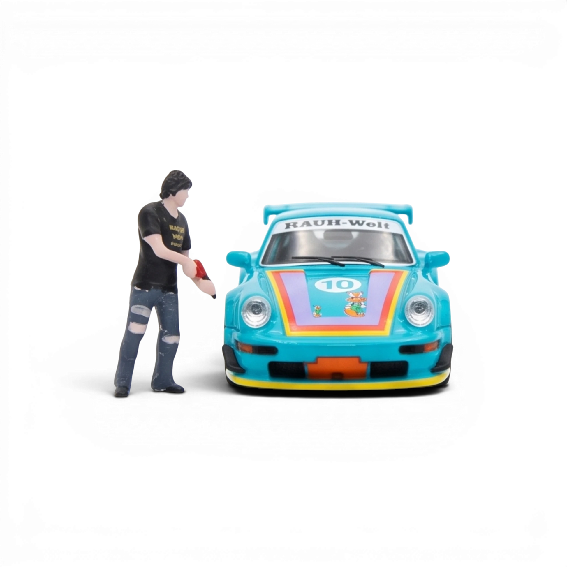 Lot57Supplies Diecast Shop 1:64 scale green Porsche RWB 964 Vaillant diecast model car with included figure