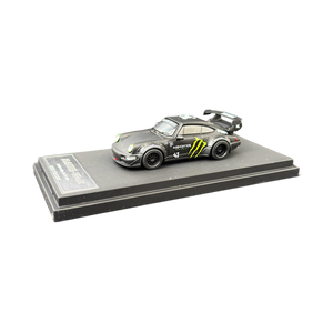 Lot57Supplies Diecast Shop Mini Station 1:64 scale diecast Porsche RWB 964 model car with black Monster Energy livery