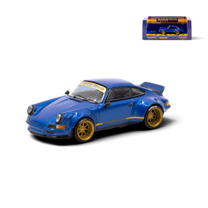 Lot57Supplies Diecast Shop Tarmac Works Porsche RWB Backdate 1:64 scale diecast model car in blue with gold wheels