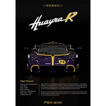 Lot57Supplies Diecast Shop 1:64 scale purple carbon fiber Pagani Huayra R model car with yellow racing accents