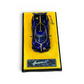 Lot57Supplies Diecast Shop 1:64 scale purple carbon fiber Pagani Huayra R resin model car on a yellow display base