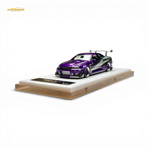Lot57Supplies Diecast Shop 1:64 scale resin Nissan Skyline R34 GIFTED model car in metallic purple with silver decals
