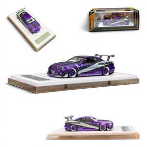 Lot57Supplies Diecast Shop 1:64 scale purple Nissan Skyline R34 GIFTED resin model car with custom racing decals