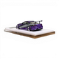 Lot57Supplies Diecast Shop 1:64 scale purple and silver Nissan Skyline R34 GIFTED resin model car on display base.