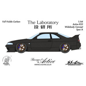 Lot57Supplies Diecast Shop 1:64 scale The Laboratory x Zonzo Garage Active R33 widebody model in full visible carbon.