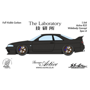 Lot57Supplies Diecast Shop 1:64 scale resin model of The Laboratory x Zonzo Garage Active R33 Widebody Spec-A in full visible carbon fiber.