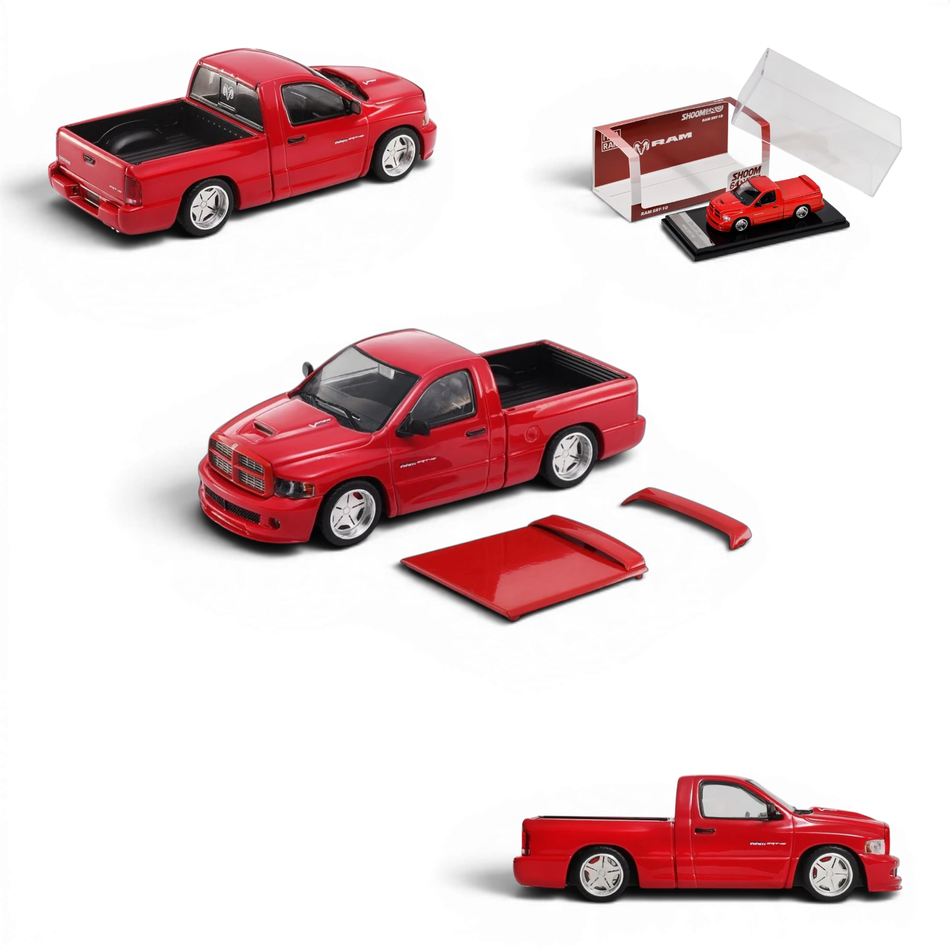 Lot57Supplies Diecast Shop SHOOM64 1:64 scale red Dodge RAM SRT-10 diecast model truck with removable bed cover