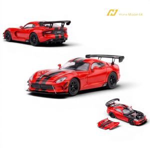 Lot57Supplies Diecast Shop: Transparent red 1:64 scale diecast Dodge Viper ACR with black racing stripes and magnetic hood.