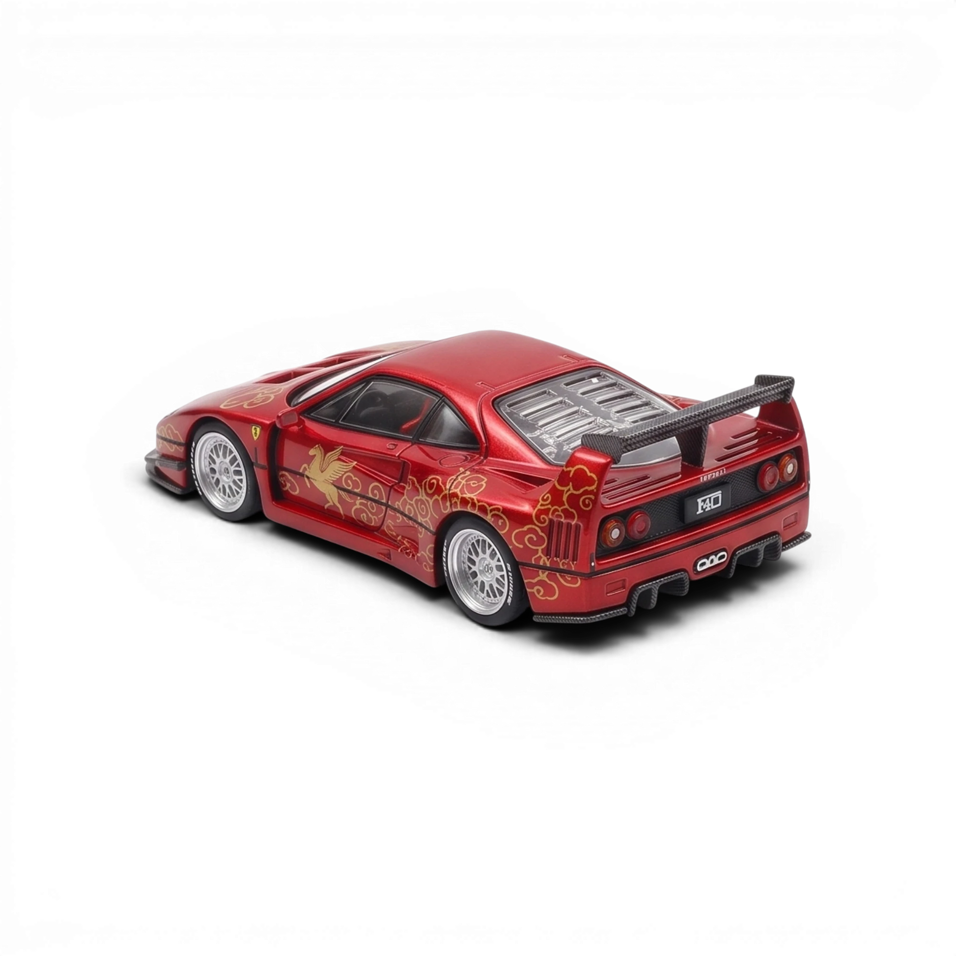 Lot57Supplies Diecast Shop 1:64 scale Demon King Auto F40 diecast model car in red with gold cloud graphics