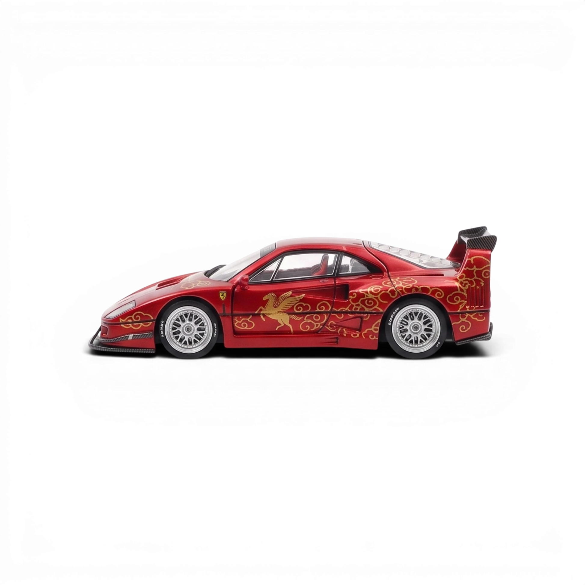 Lot57Supplies Diecast Shop Demon King Auto 1:64 scale red F40 diecast model car with gull wing doors and gold graphics
