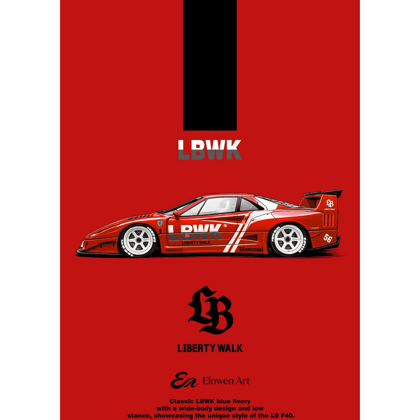Lot57Supplies Diecast Shop Elowen Art 1:64 scale red Ferrari F40 LBWK diecast model with wide-body slammed stance