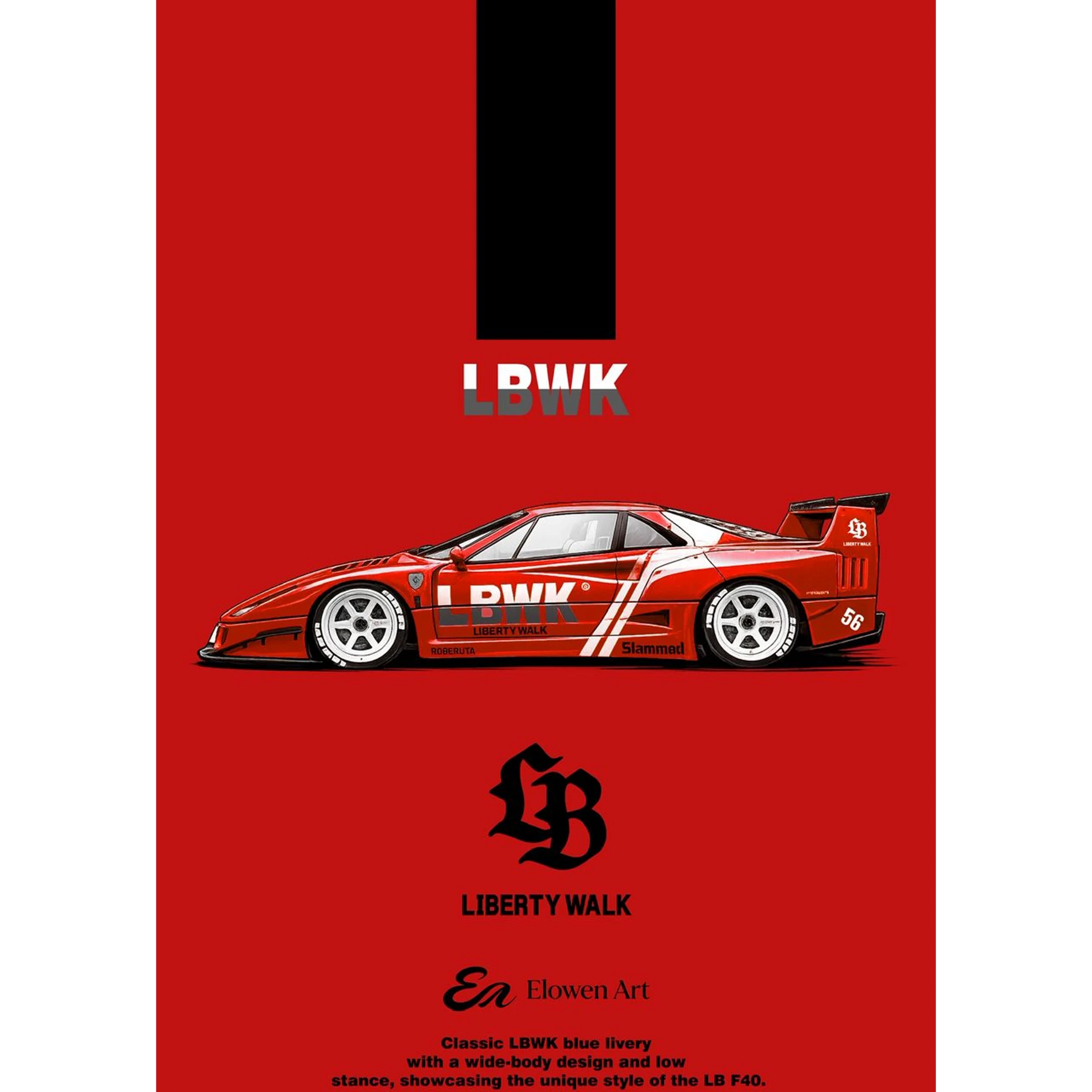 Lot57Supplies Diecast Shop Elowen Art 1:64 scale red Ferrari F40 LBWK diecast model with wide-body slammed stance