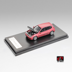 Lot57Supplies Diecast Shop 1:64 scale red Honda Civic SiR II EG6 diecast model car with open hood on display base