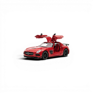 Lot57Supplies Diecast Shop red 1:64 scale Mercedes-Benz SLS AMG BS diecast model with gullwing doors open.