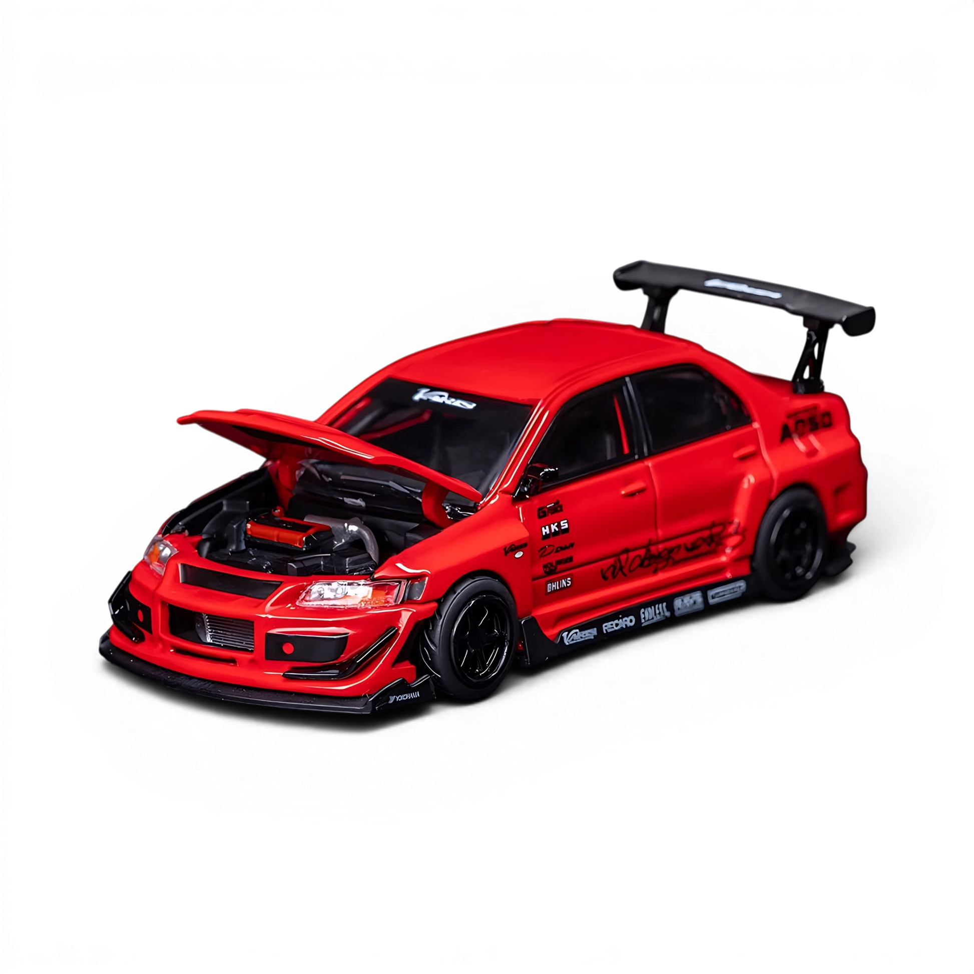 Lot57Supplies Diecast Shop 1:64 scale red Mitsubishi Lancer Evolution IX VARIS widebody diecast model with open hood