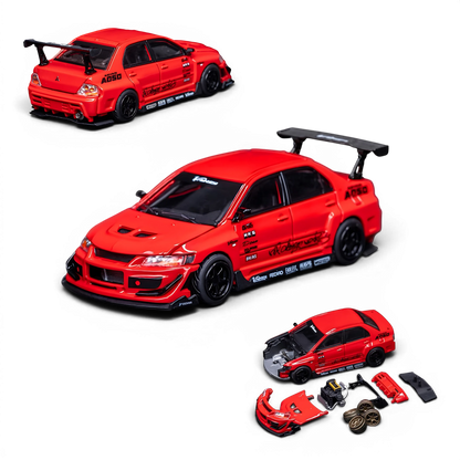 Lot57Supplies Diecast Shop PEAKO 1:64 scale red Mitsubishi Lancer Evolution IX VARIS widebody diecast model car set