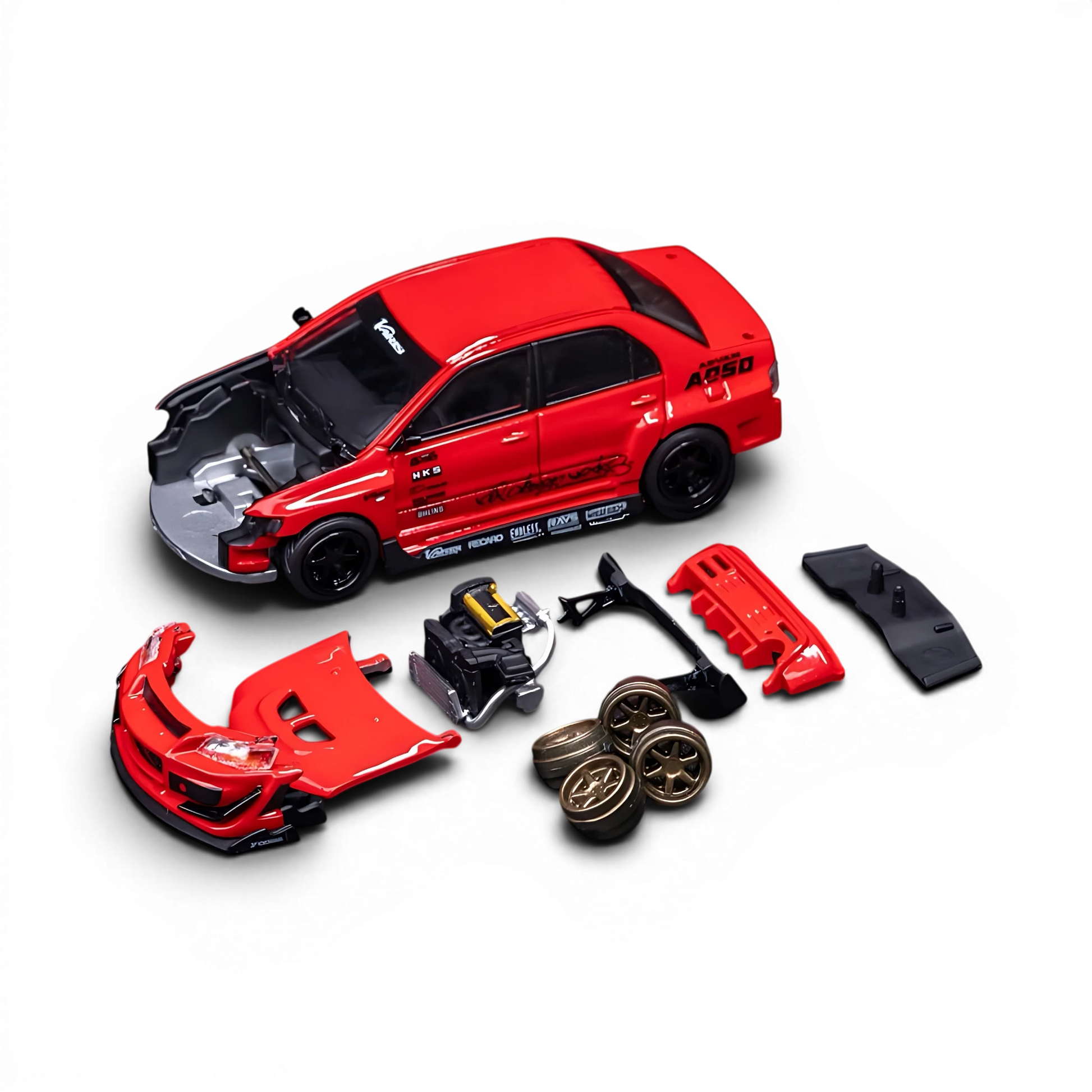 Lot57Supplies Diecast Shop PEAKO 1:64 scale red Mitsubishi Lancer Evolution IX VARIS widebody model kit with parts