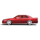 Lot57Supplies Diecast Shop Mortal 1:64 scale red Nissan ER34 Skyline 25GT-t diecast model car, side profile view.
