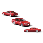 Lot57Supplies Diecast Shop Mortal 1:64 scale red Nissan ER34 Skyline 25GT-t diecast model car in three views