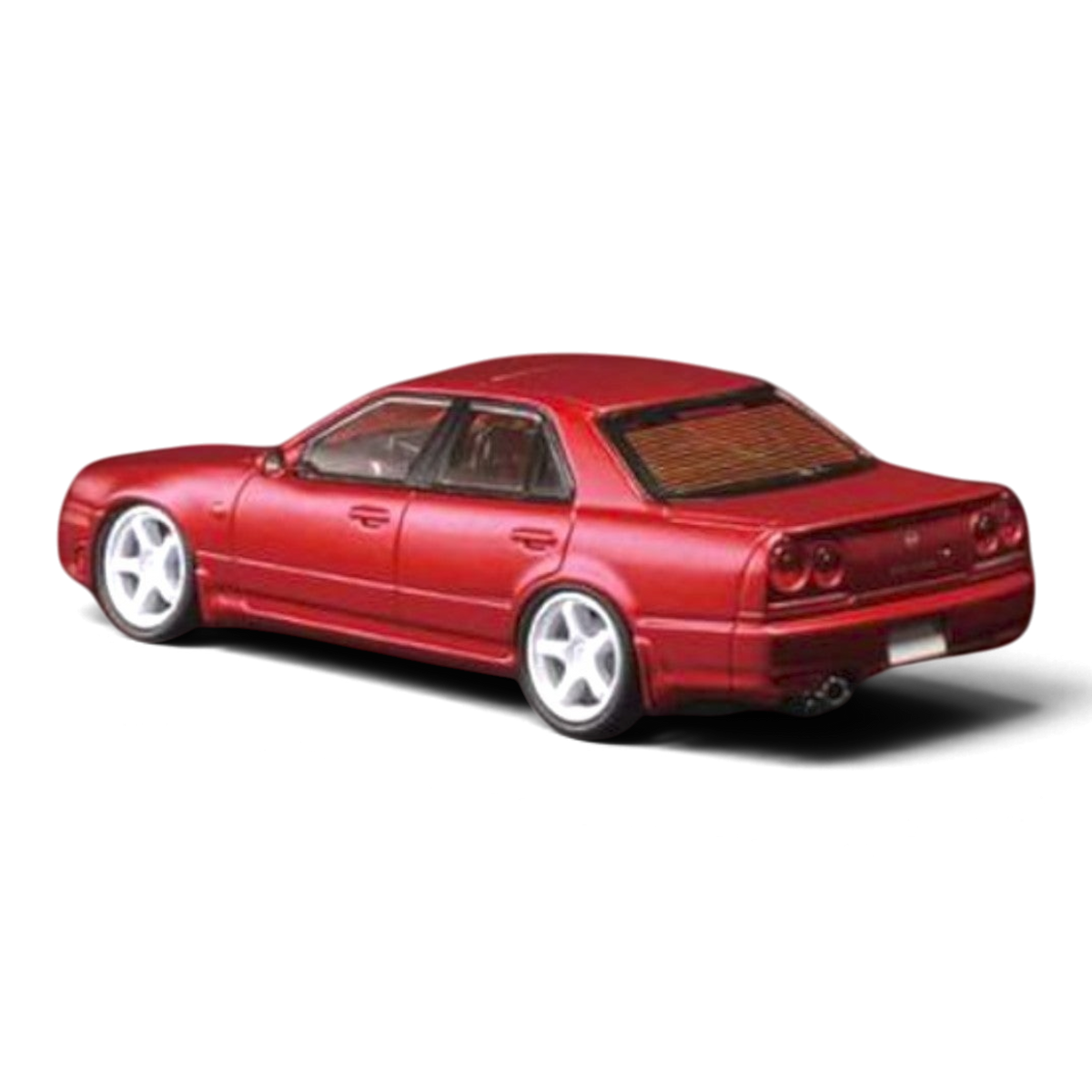 Lot57Supplies Diecast Shop Mortal 1:64 scale red Nissan ER34 Skyline 25GT-t diecast model car, rear view