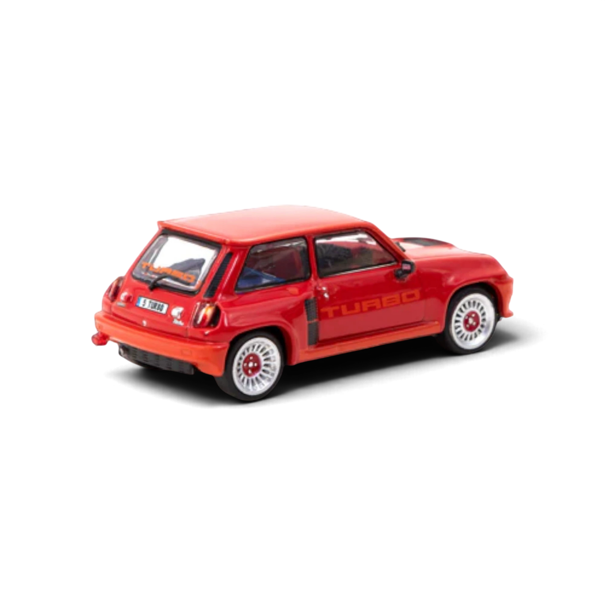 Lot57Supplies Diecast Shop Tarmac Works 1:64 scale red Renault 5 Turbo diecast model car, rear three-quarter view.