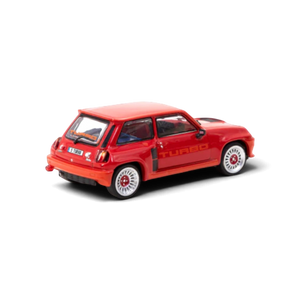 Lot57Supplies Diecast Shop Tarmac Works 1:64 scale red Renault 5 Turbo diecast model car, rear three-quarter view.