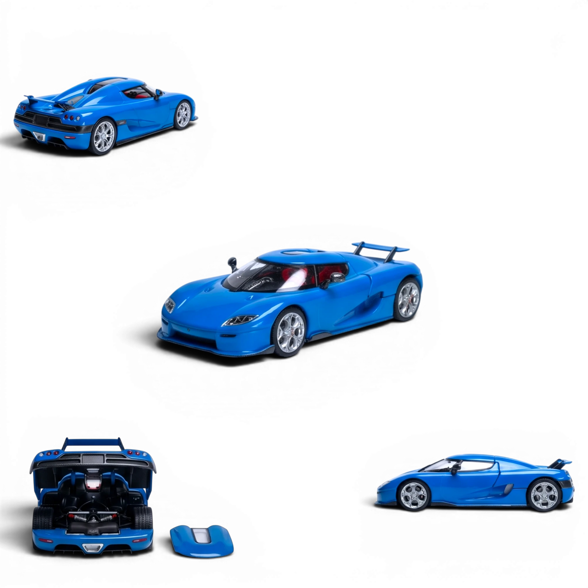Lot57Supplies Diecast Shop blue 1:64 scale Rhino Model Koenigsegg CC850 diecast car with magnetic hood.