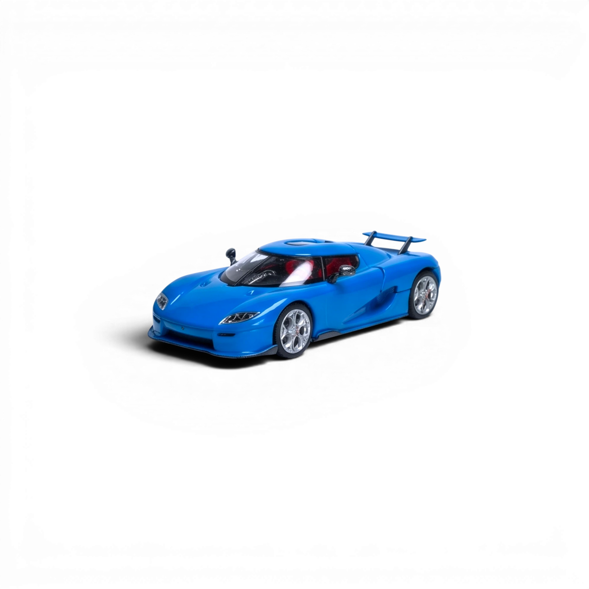 Lot57Supplies Diecast Shop blue 1:64 scale Rhino Model Koenigsegg CC850 diecast model with red interior.