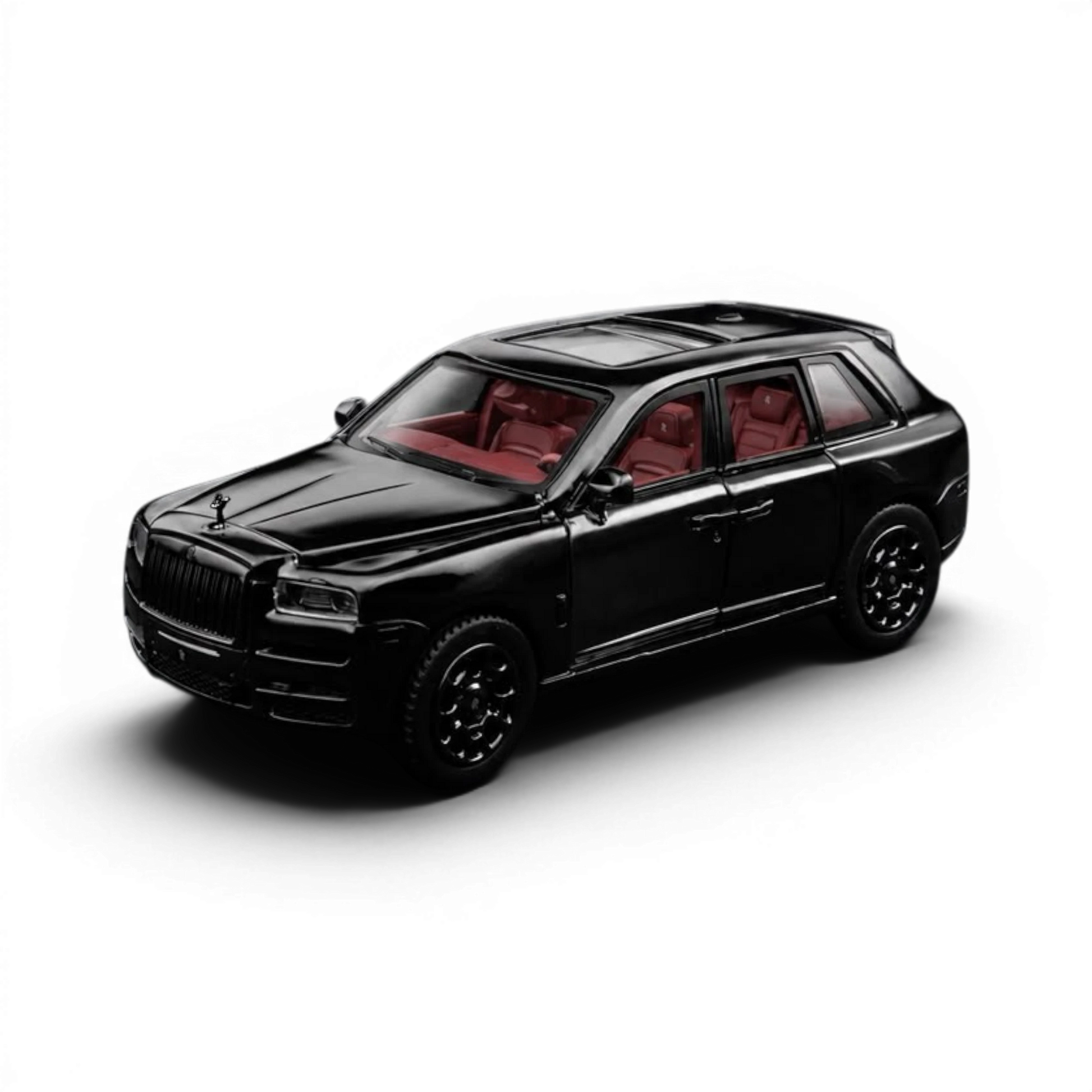 Lot57Supplies Diecast Shop 1:64 scale DCM Rolls-Royce Cullinan Black Warrior diecast model with red interior