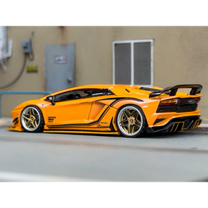 Lot57Supplies Diecast Shop 1:64 scale Rotating Wheel Rowen Aventador S model car in iridescent yellow with gold wheels