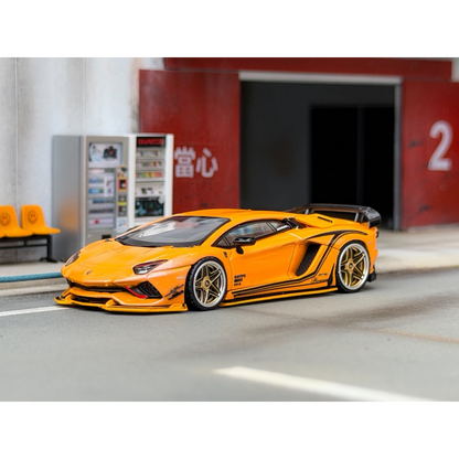 Lot57Supplies Diecast Shop 1:64 scale Rotating Wheel Rowen Aventador S diecast model car in iridescent yellow