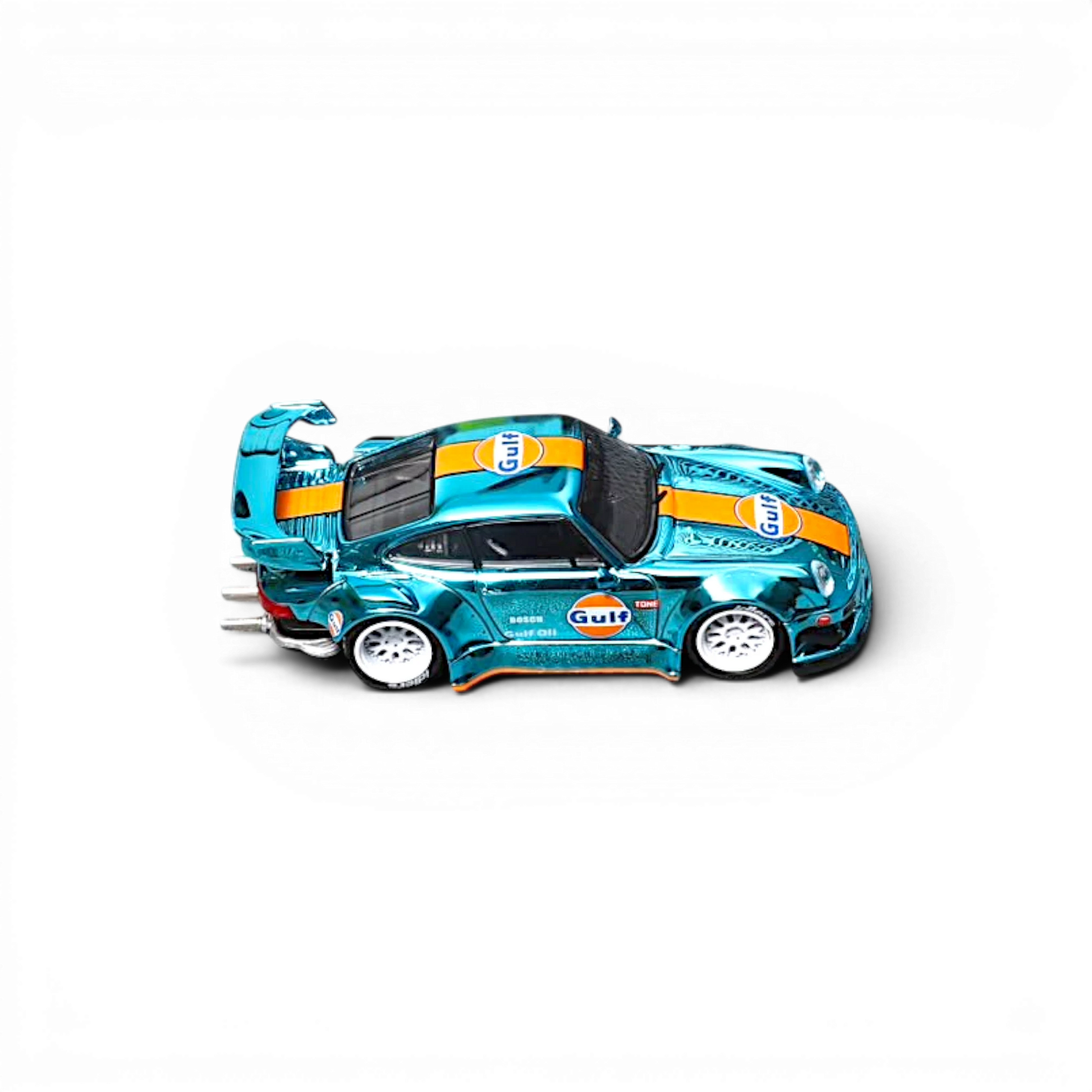 Lot57Supplies Diecast Shop Star Models RWB 930 GT Wing diecast car in chrome Gulf livery with detailed exhaust
