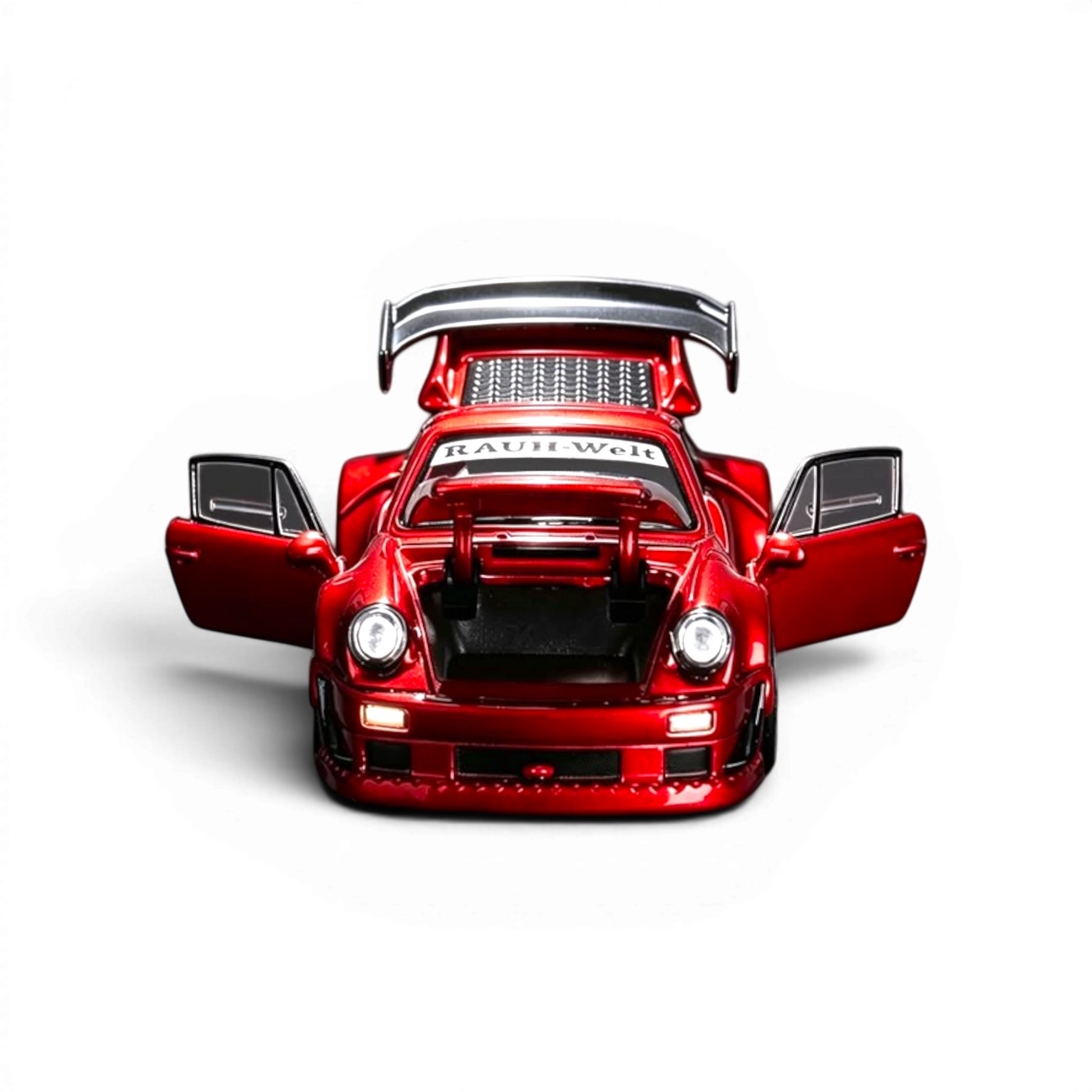 Lot57Supplies Diecast Shop FG RWB 930 1:64 scale diecast car in transparent red with fully openable doors and hood.