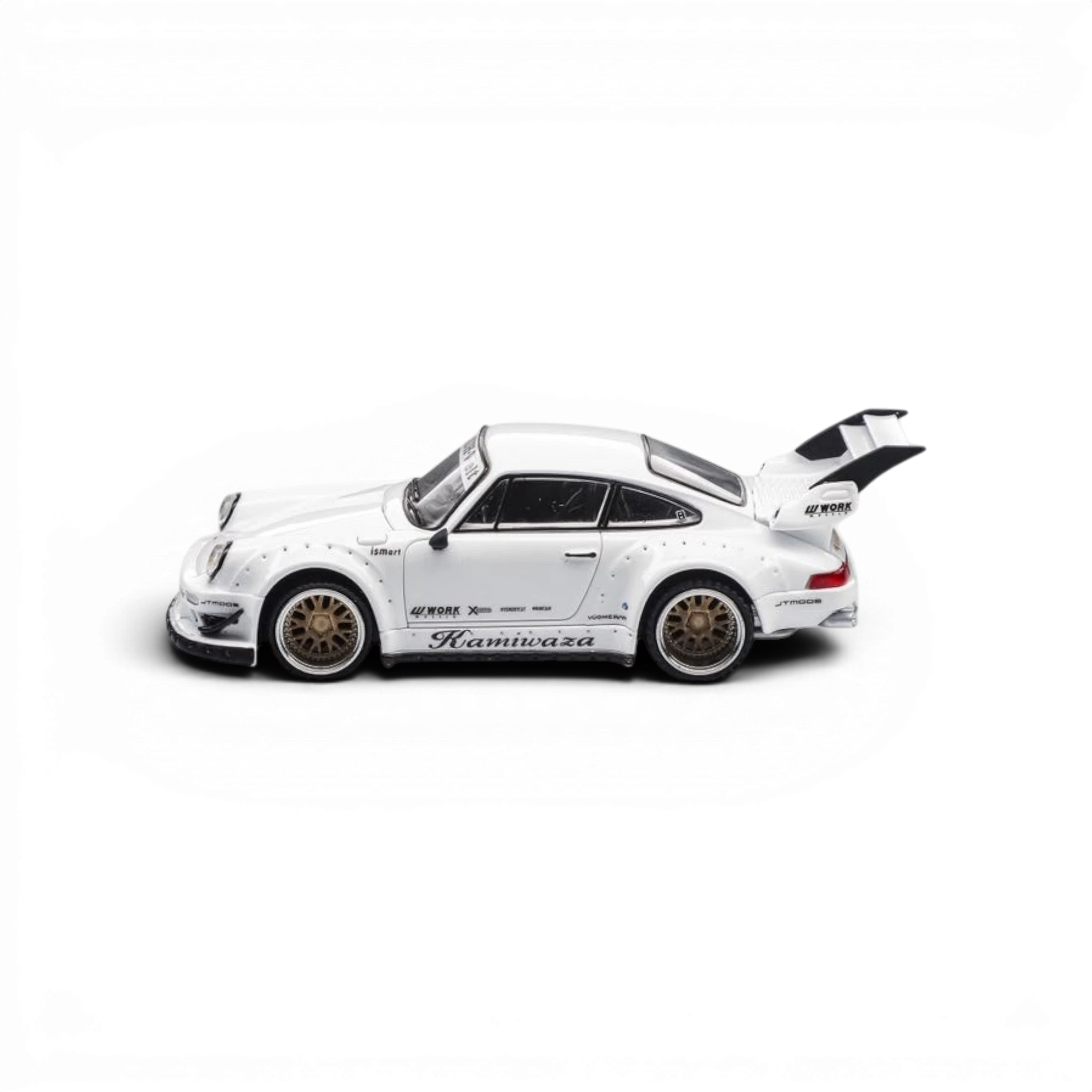 Lot57Supplies Diecast Shop Modelmodel RWB 930 diecast car in Kamiwaza White with gold wheels and rear wing