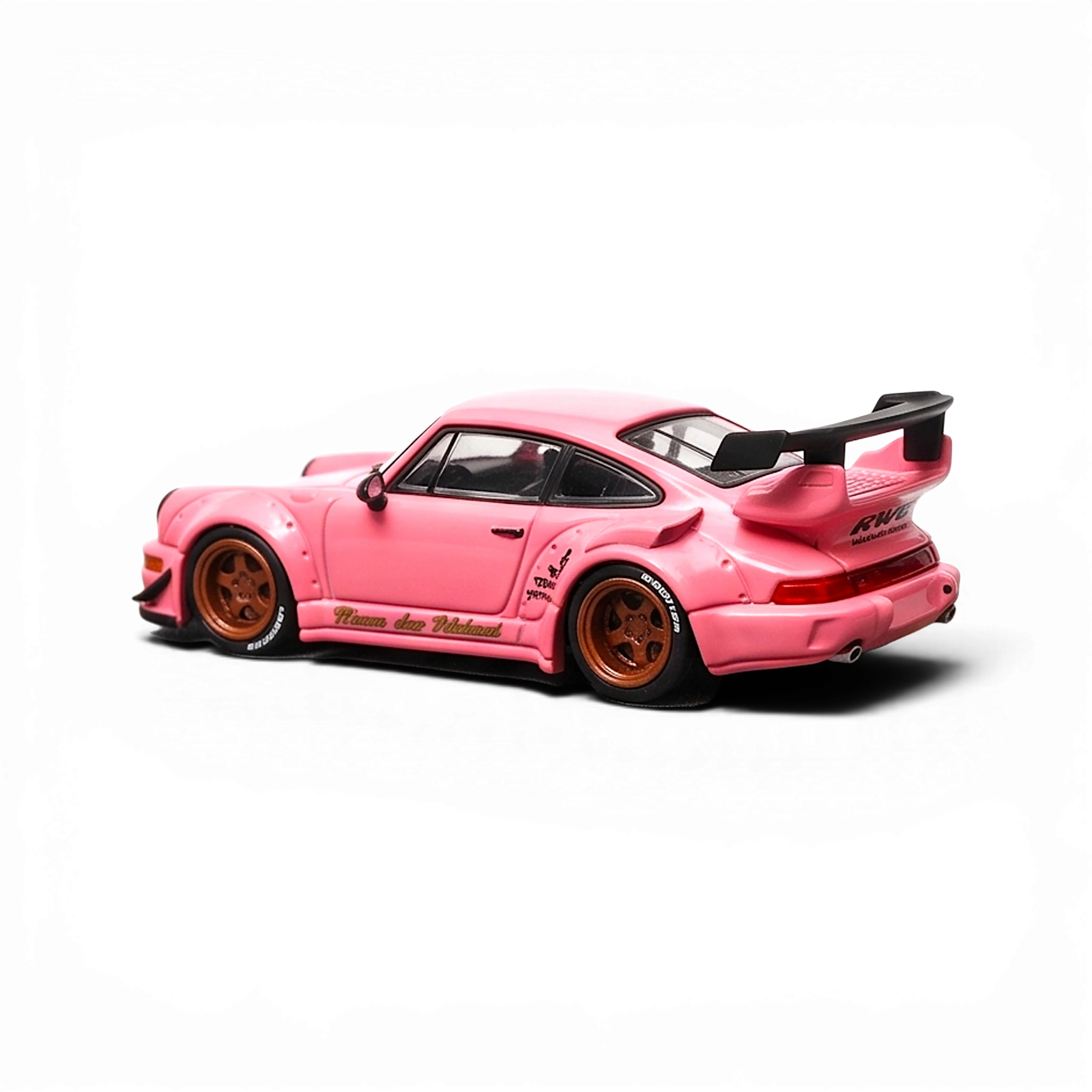Lot57Supplies Diecast Shop Star Models RWB 964 GT Wing diecast car in SoCro Pink with bronze wheels, 1:64 scale.