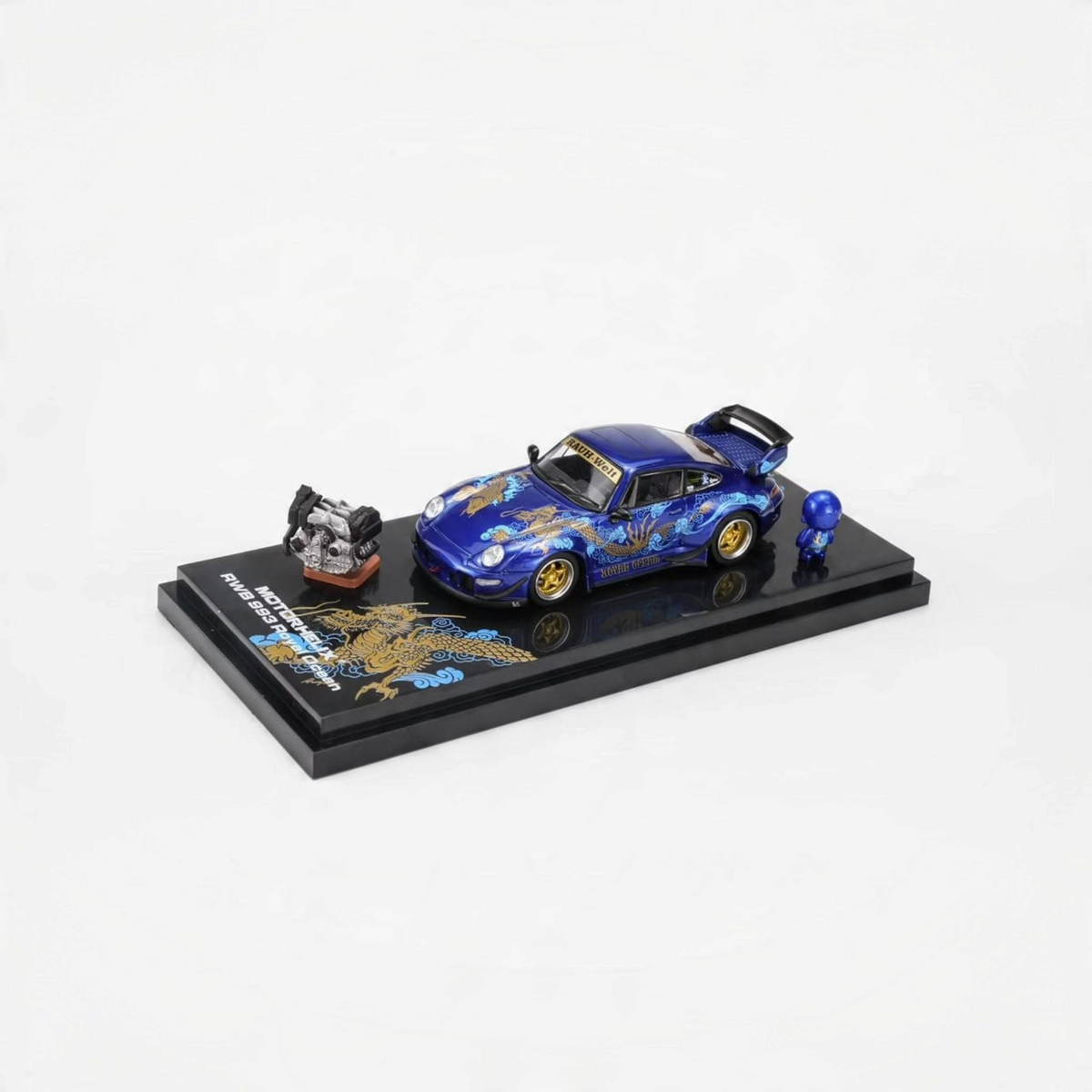 Lot57Supplies Diecast Shop MOTORHELIX RWB 993 Royal Ocean 1:64 scale diecast model car with dragon livery and engine