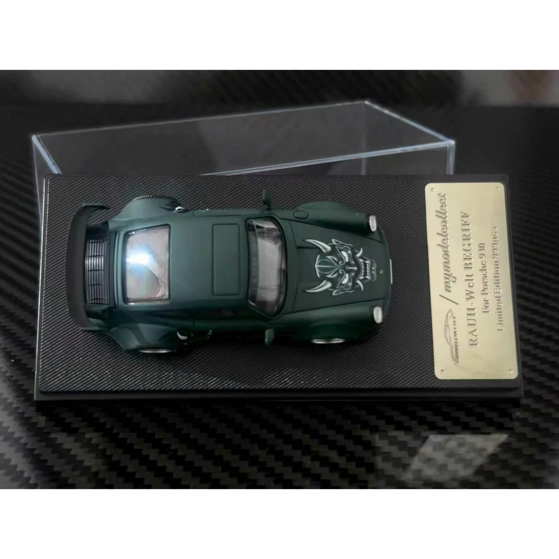 Lot57Supplies Diecast Shop 1:64 scale MC RWB930 diecast car in matte green with Hannya mask livery and GT wing