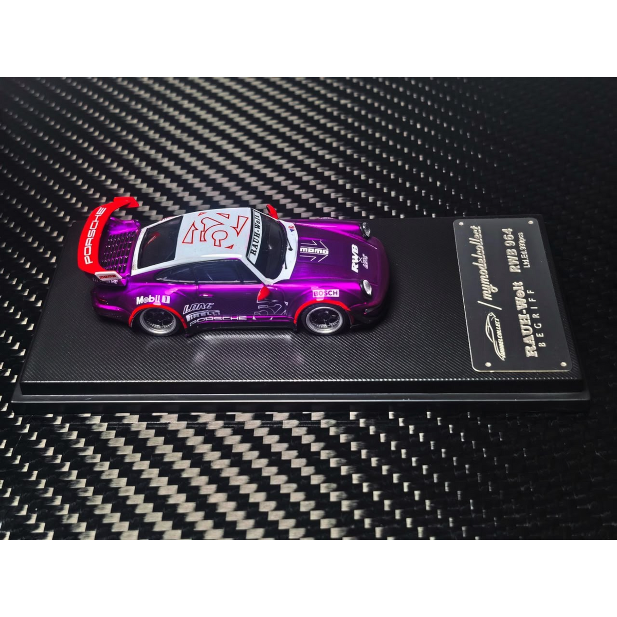 Lot57Supplies Diecast Shop MC RWB964 1:64 scale diecast model car in transparent pink and purple with high wing