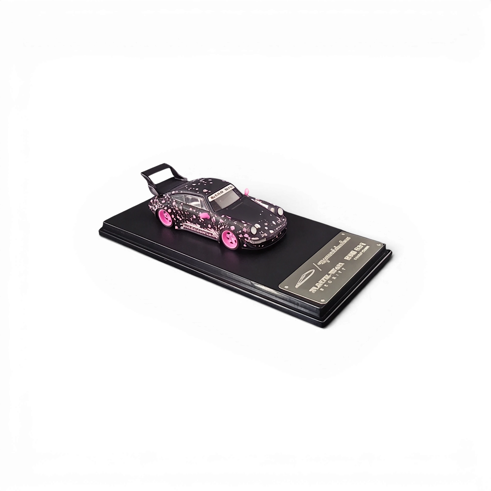 Lot57Supplies Diecast Shop MC RWB964 1:64 scale diecast car in black with pink sakura floral livery and high wing
